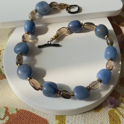 Chunky Blue Beaded Necklace | Handmade Boho Choker 45 cm | Summer Statement Jewelry, Ocean-Inspired Gift for Her, Festival Style