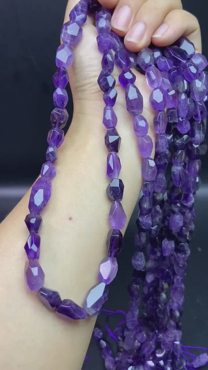 Natürliche Uruguay-Amethystperlen · 10×12 mm facettierte unregelmäßige Nuggets · 38 cm Strang | Herstellung von Heilkristallschmuck | DIY-Halsketten, Armbänder und Wohndekor