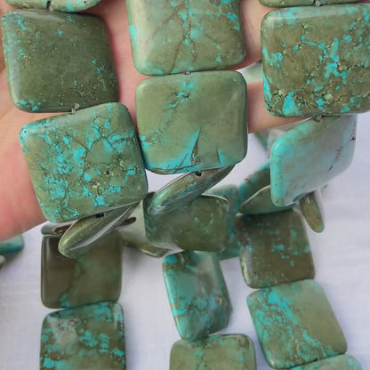 Boho Schmuckperlen für DIY Halsketten Armbänder, Rekonstruierte Türkis Steine in Fliesenform, Große grüne Statement Perlen