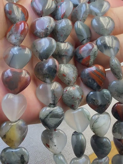 Natürliche Drachenblutstein Herzperlen für Boho Schmuckherstellung DIY Armband Halskette Heilstein Bastelperlen Geschenkidee Naturstein Mix