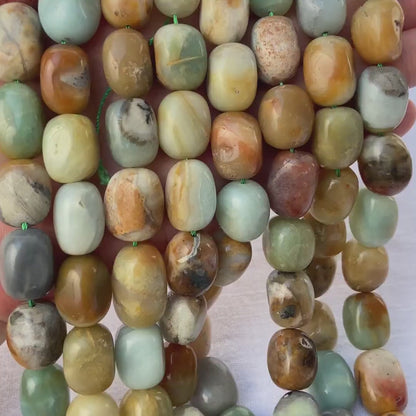 Boho Schmuckperlen für Armbänder Halsketten, Natürlicher Amazonit Edelstein, Bunte Nugget Perlenstrang für DIY Projekte