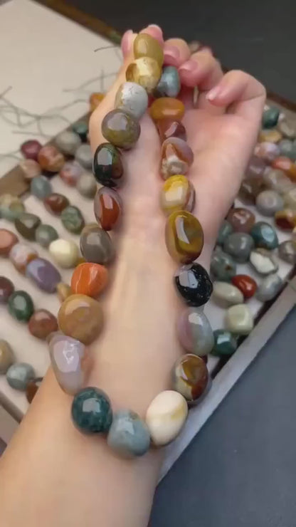 Bunte Ozean-Jaspis-Nugget-Perlen 15 mm | Handpolierte natürliche Edelsteine ​​· 38 cm Strang für DIY-Armbänder, Halsketten und Ohrringe