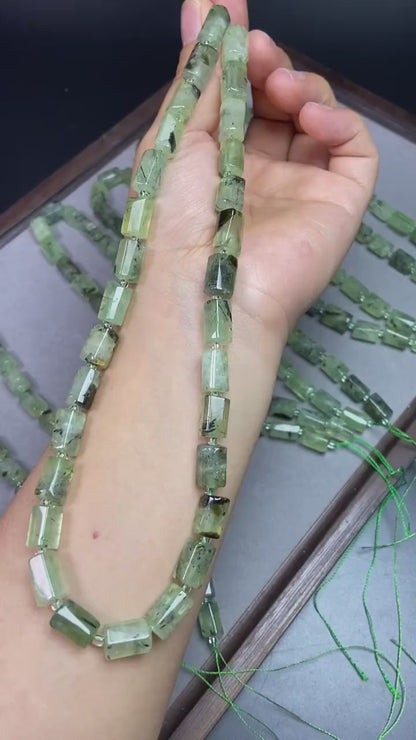 Natural Prasiolite Tube Beads 8×13 mm · 38 cm Strand · Raw Green Quartz Beads for DIY Jewelry, Energy Healing & Home Décor