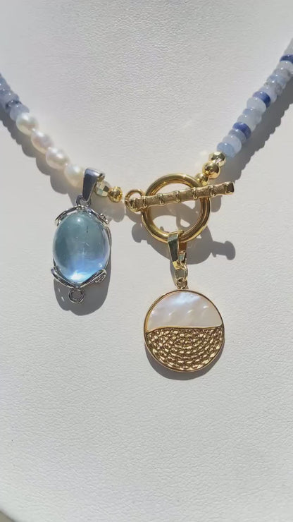 Rohtextur blaue Flachperlen Halskette | Natürliches Muster Design | Aquamarin Perlenkette | Einzigartiger handgemachter Geschenk-Schmuck