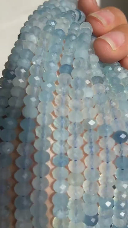 Natural Aquamarine Faceted Rondelle Beads 5.8×4mm · 38cm Strand | Clear Ocean Blue Gemstone Beads for DIY Bracelet, Necklace & Chakra Meditation