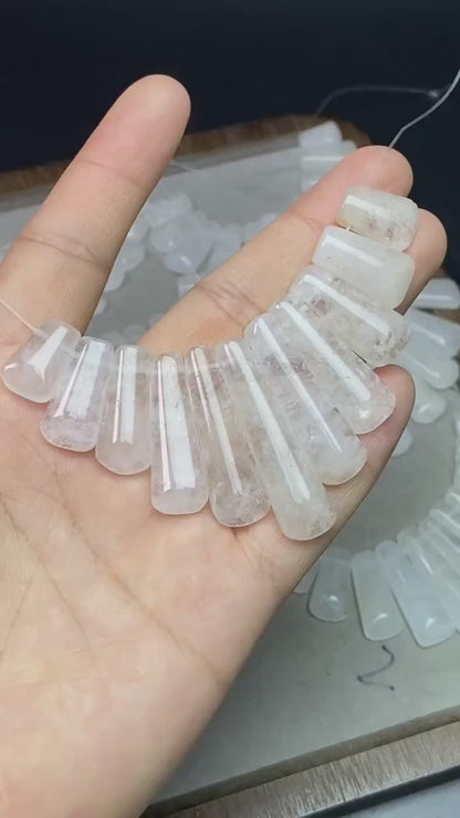 Natural White Quartz Fan Pendants 11pcs Set · 8×6mm Faceted Clear Beads | Sparkling DIY Necklace, Earring & Chakra Energy Charms