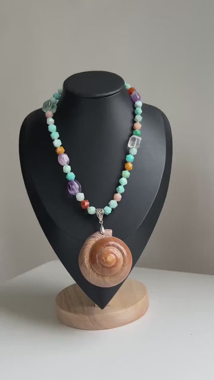 Bunte handgefertigte Edelstein-Perlenkette im Meeres-Strand-Stil |Sommerlicher Meereslook|Boho-Sommergeschenk|Naturinspirierter Schmuck