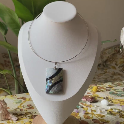 Minimalist Mother of Pearl Necklace | Rectangular Shell Pendant | Stainless Steel Choker | Elegant Jewelry Gift for Her