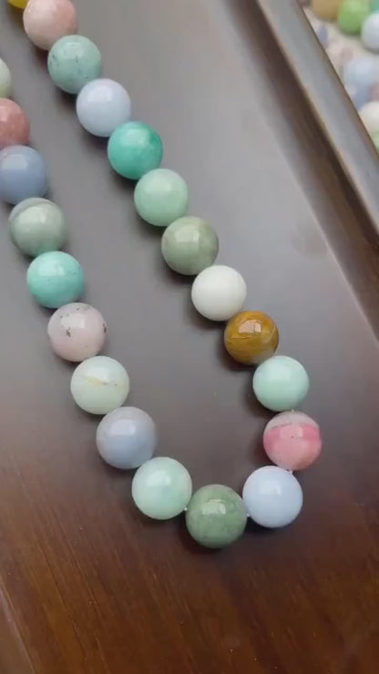 Vintage Pastell Multi-Edelstein 12mm Runde Perlen · 38cm Strang | Handpolierte Natursteine ​​für DIY Armbänder, Halsketten &amp; Ohrringe