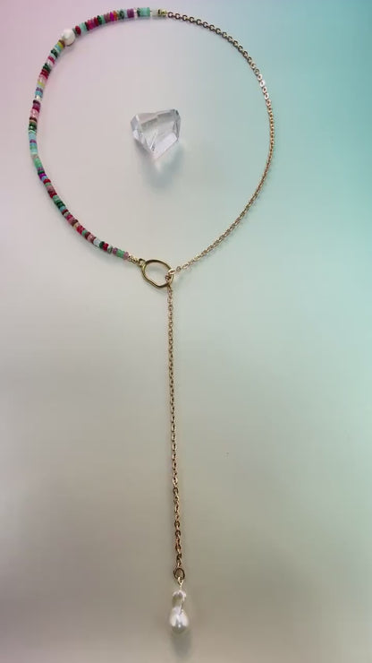 Colorful Mixed Gemstone Y-Necklace｜Handmade Beaded Rainbow Jewelry｜Fashion Lariat Pendant Necklace｜Unique Gift for Women