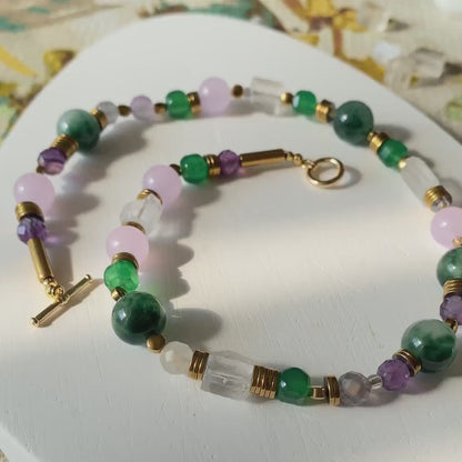 Bunte Edelstein Choker Kette mit natürlichen Heilsteinen im Boho Vintage Stil, handgefertigter Schmuck als spirituelles Geschenk für sie