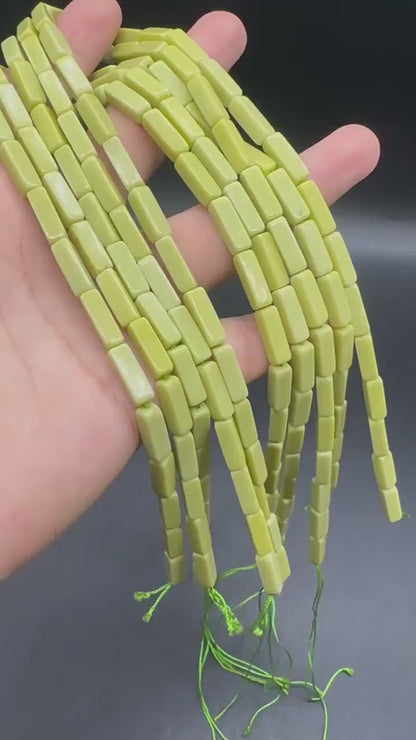 Natural Lemon Jade Tube Beads 4×13 mm · 38 cm Strand | Yellow Nephrite & Serpentine | DIY Bracelet, Necklace & Chakra Meditation Beads