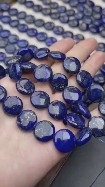 Natural Lapis Lazuli Coin Beads 14 mm · Pyrite & Calcite Starry Pattern · Hand-Polished Gemstone Discs for DIY Bracelets, Necklaces & Earrings