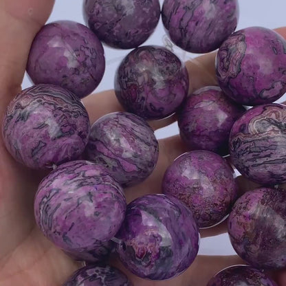 Große Charoit Perlen lila Naturstein rund poliert DIY Schmuckperlen für Armbänder Ketten Hauptperle Heilstein 24mm