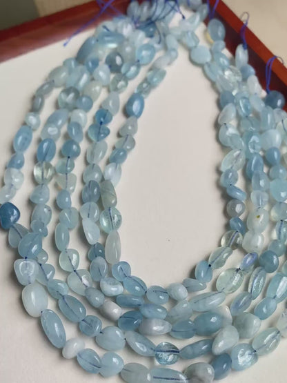 Natürliche Aquamarin Nugget Perlen, blaue Kristallsteine für Schmuckherstellung, Boho DIY Armband Halskette, große unregelmäßige Perlen