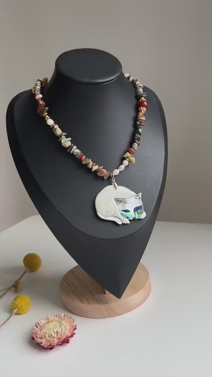 Bunt gemischte Edelstein-Unregelmäßige handgefertigte Perlenkette · Regenbogen Halskette · Natürliches spirituelles Schmuckstück ·Geschenk