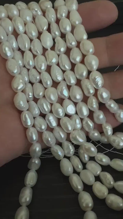 Natürliche barocke Süßwasserperlen, unregelmäßige Perlenstränge für DIY Schmuck, weiß glänzend, große Nuggets, seitlich gebohrt