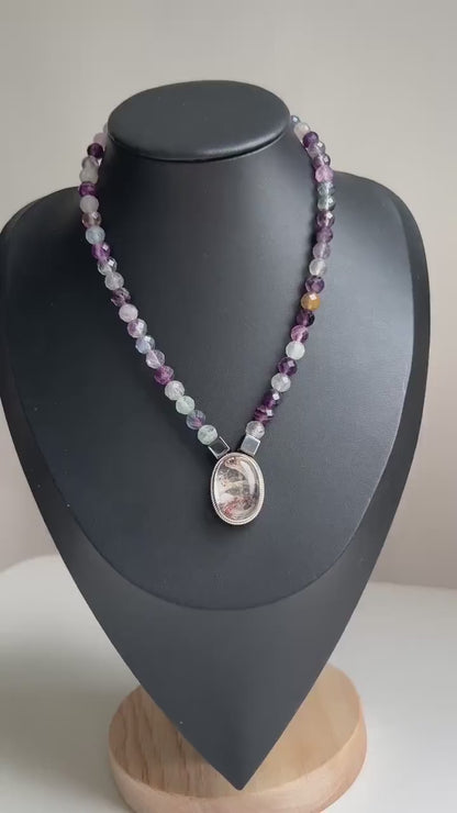 Colorful Gemstone Beaded Necklace with Faceted Crystal｜Handmade Hematite, Spirit Quartz & Fluorite Jewelry｜Unique Gift for Women