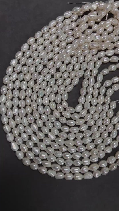 Natural Freshwater Rice Pearls Loose Beads｜8×12 mm · 37 cm · 29 g｜High Luster DIY Bracelet & Necklace Beading Material｜Beauty of Nature