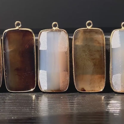 Natürlicher Achat Anhänger für DIY Schmuck · Goldrand · Facettierter rechteckiger Edelstein · Boho Bastelperle für Halskette