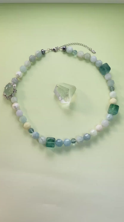 Rare Large Blue Amazonite Handmade Beaded Necklace | Raw Texture Ocean Boho Style | Spiritual Gemstone Jewelry Gift for Her