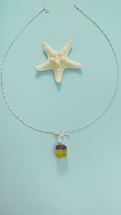 Fluorite Cube Pendant Necklace｜Natural Gemstone Jewelry｜Minimalist Silver Necklace｜Handmade Spiritual Healing Jewelry